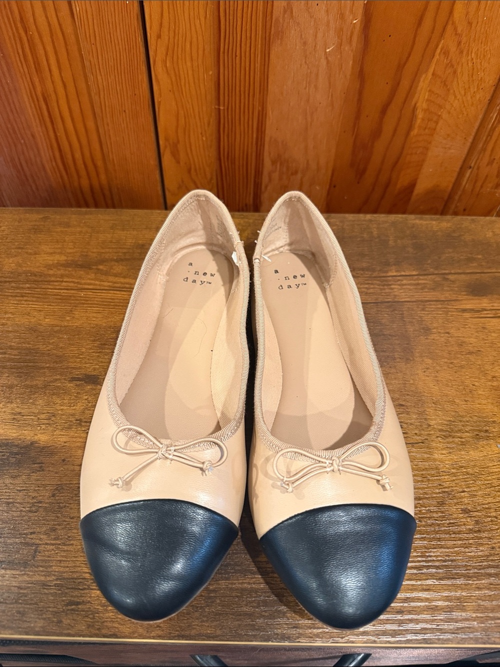 a new day Beige and Black Bow Cap-Toe Ballet Flats